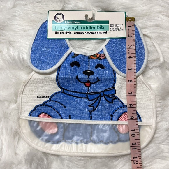 Vintage Gerber toddler Tie-On Bib Crumb Catcher Pocket Polyster/Vinyl Blue Dog - Picture 6 of 8